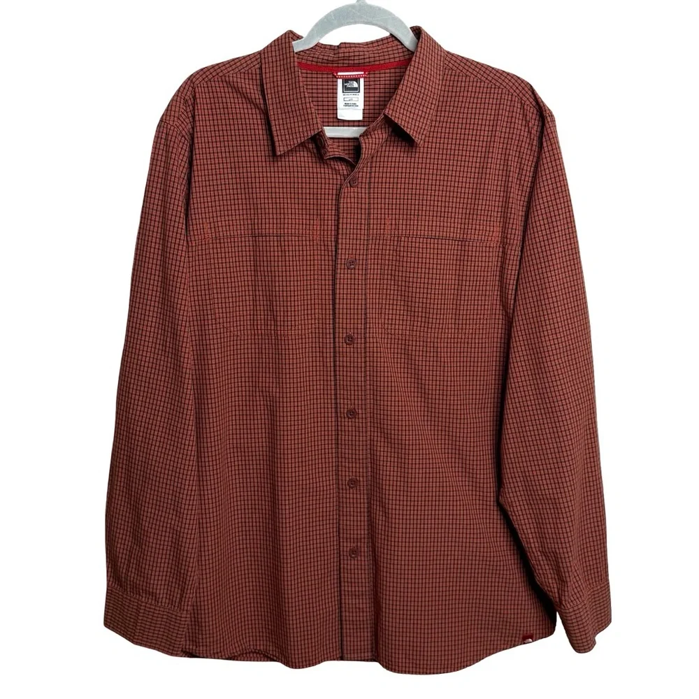 The North Face Plaid Button Down Shirt Rust Red Cotton Long Sleeve Men’s L‎